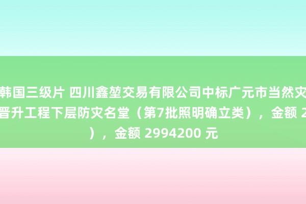 韩国三级片 四川鑫堃交易有限公司中标广元市当然灾害济急才智晋升工程下层防灾名堂（第7批照明确立类），金额 2994200 元